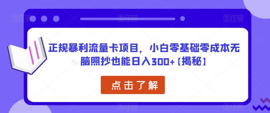 正规暴利流量卡项目 小白零基础零成本无脑照抄也能日入300+-爱学资源网