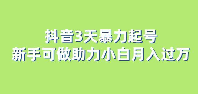 抖音3天暴力起号 新手可做助力小白月入过万-爱学资源网