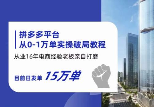 拼多多从0-1万单实操破局教程 从业16年电商经验打磨-爱学资源网