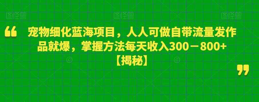 宠物细化蓝海项目 人人可做自带流量发作品就爆-爱学资源网